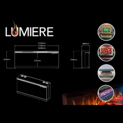 Lumiere HOME Easy Install Panoramic Media Wall Fire dimensions diagram