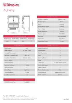 Dimplex Auberry Optimyst Freestanding Electric Stove product information graphic