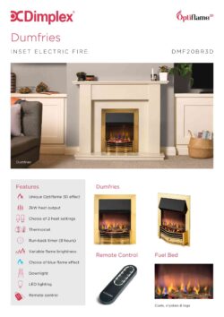 Dimplex Dumfries Optiflame 3D Inset Electric Fire - Brass product information graphic