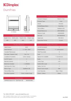 Dimplex Dumfries Optiflame 3D Inset Electric Fire - Brass product information graphic