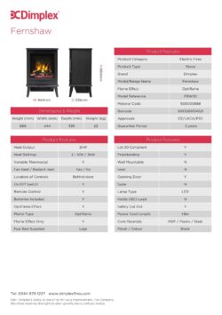 Dimplex Fernshaw Optiflame Freestanding Electric Stove product information graphic