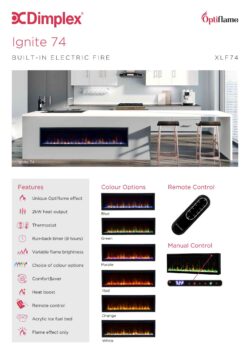 Dimplex Ignite XLF 74" (1800cm) Media Wall Fire product information graphic