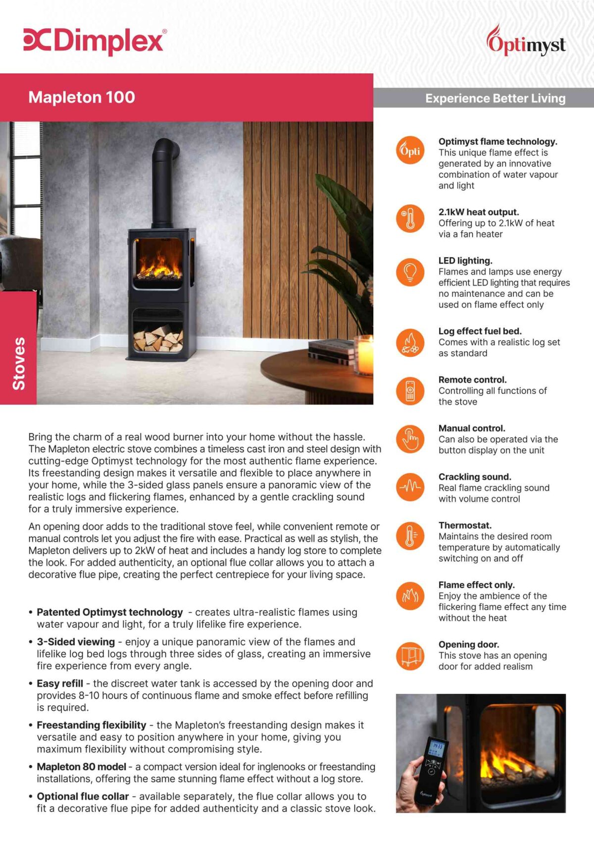 Dimplex Sheets Dimplex Mapleton 100 Optimyst Electric Stove | Large Electric Log ...