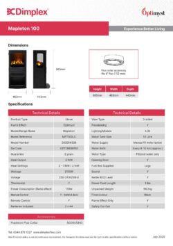 Dimplex Mapleton 100 Optimyst Freestanding Electric Stove product information graphic