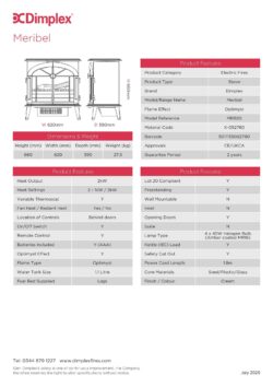 Dimplex Meribel Optimyst Freestanding Electric Stove product information graphic