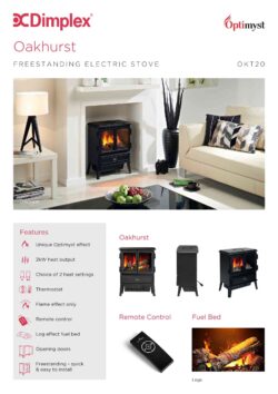 Dimplex Oakhurst Optimyst Freestanding Electric Stove product information graphic