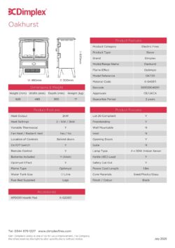 Dimplex Oakhurst Optimyst Freestanding Electric Stove product information graphic