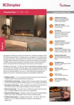 Dimplex Vivente Plus media wall fire product information graphic