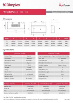 Dimplex Vivente Plus media wall fire product information graphic