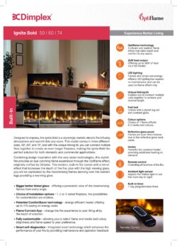 Dimplex Ignite Bold media wall fire product information graphic