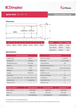 Dimplex Ignite Bold media wall fire product information graphic