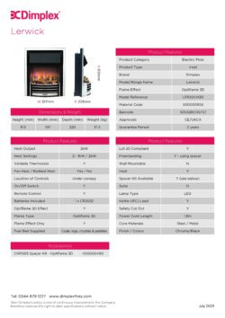 Dimplex Lerwick Optiflame Electric Fire - Chrome product information graphic