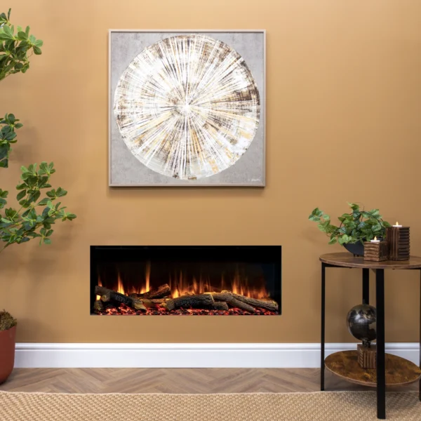 Charlton & Jenrick Go Eco Media Wall 100 Electric Fire feature wall installation with orange flame effect