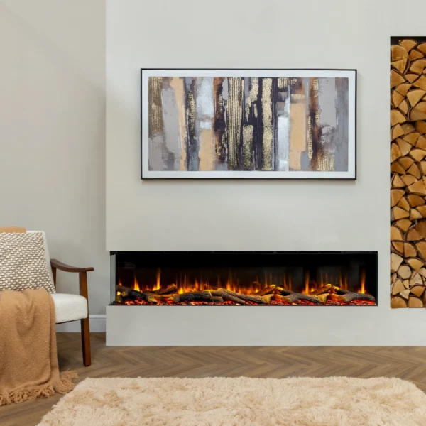 Charlton & Jenrick Go Eco Media Wall 180 Electric Fire feature wall installation with orange flame effect