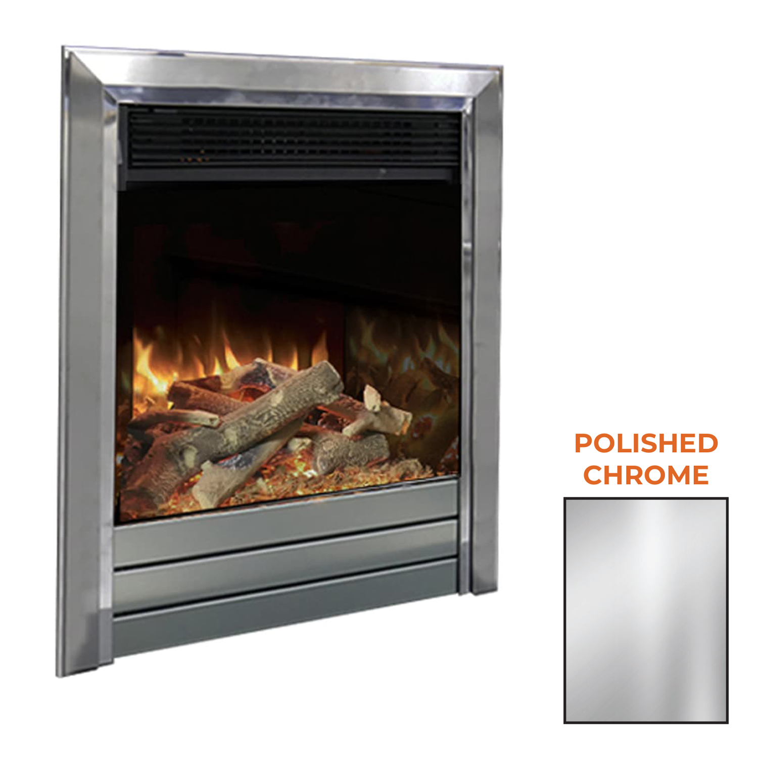 Evonic Colorado Polished Chrome Electric Inset Fire – Product Range View Evonic Colorado Polished Chrome Electric Inset Fire product range view